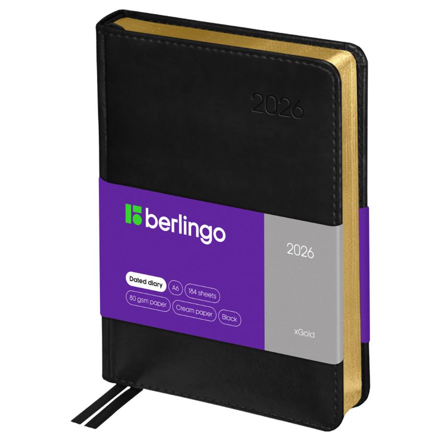 Ежедневник А6 176 л. 2026г, Berlingo "xGold", зол. срез, черный