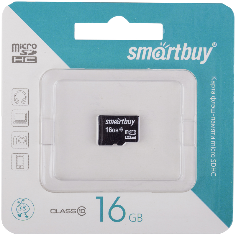Карта памяти SmartBuy MicroSDHC 16GB, Class 10, Class 10, скорость чтения 10Мб/сек