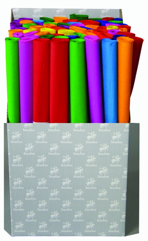Цветная бумага креповая, рулон 50x250 мм в дисплее 100 шт.ассорти