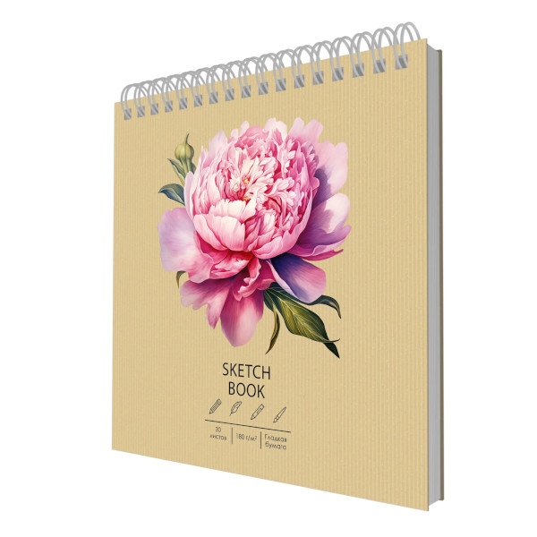 Скетчбук 190х190 мм 30 л гребень, DRAFT and CRAFT. Peony