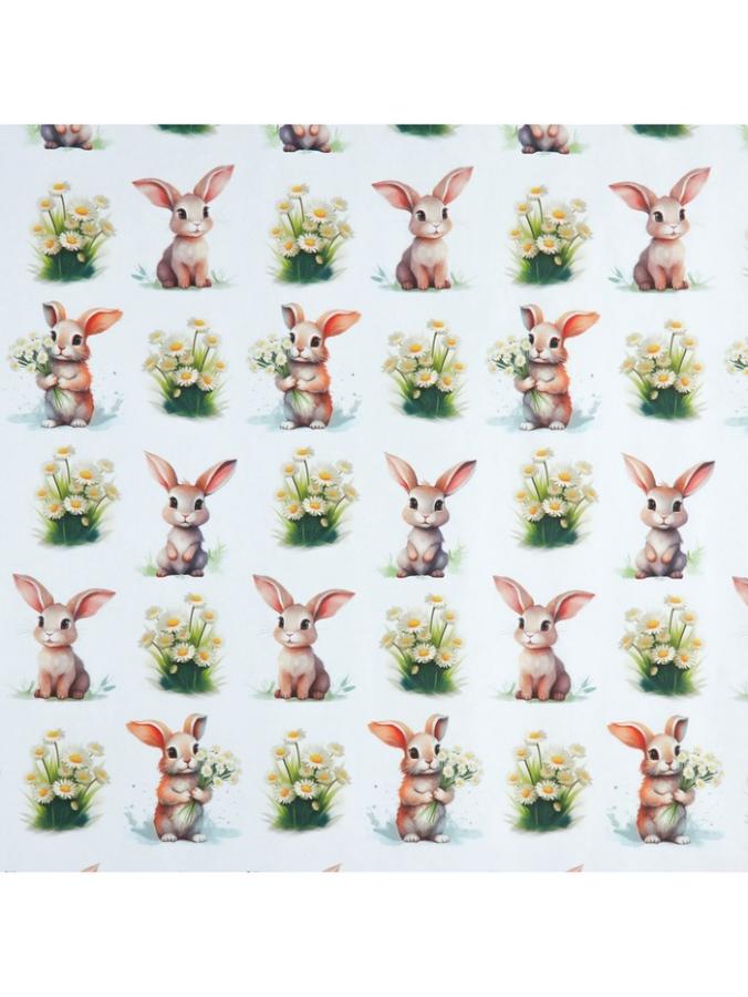 Бумага упаковочная 50х70 см крафт белый "Кролик с ромашками" 