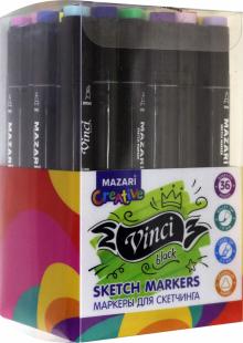 Набор маркеров для скетчинга VINCI BLACK, 36 цветов, Main colors, 1-6,2 мм, двусторонние, ПВХ упаков