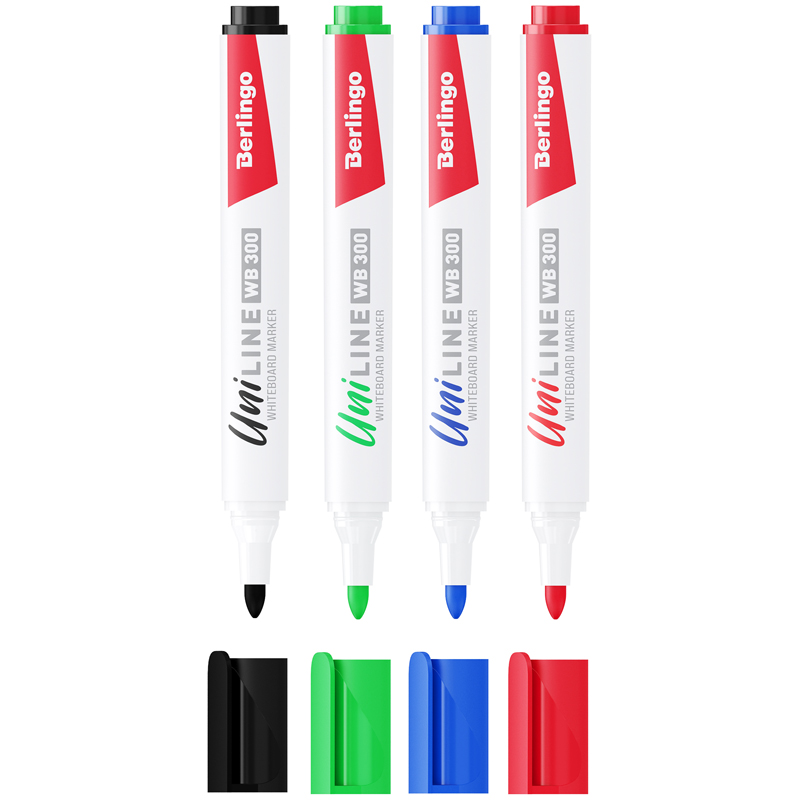 Набор маркеров для доски Berlingo "Uniline WB300" 4 цвета, пулевидный, 3мм