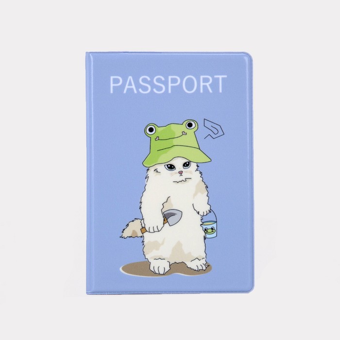 Обложка для паспорта "Cat" голубая, ПВХ