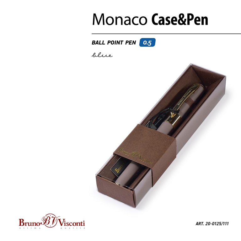 Ручка шариковая Bruno Visconti "MONACO" 0,5 мм синяя, серый корпус, коричневая коробка