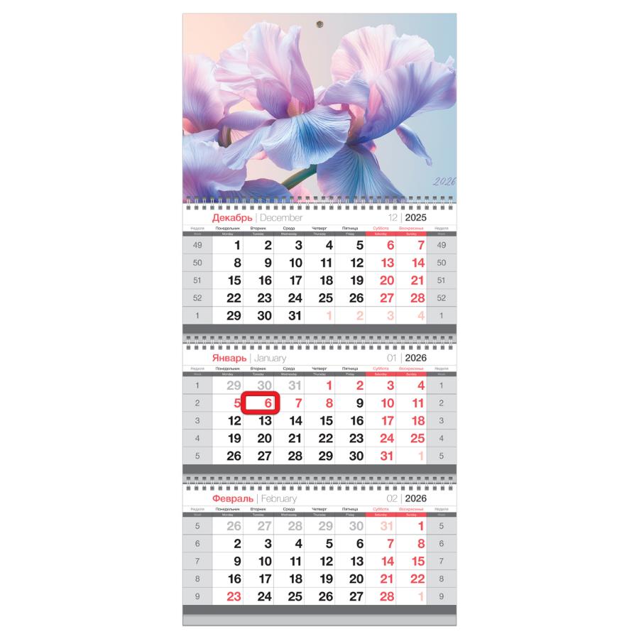 Календарь квартальный 3 бл. на 3 гр. BG "Лепестки", с бегунком, 2026г., 295х660 мм