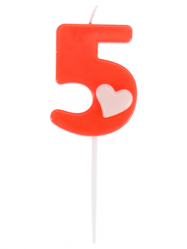 Свеча-цифра "5" с сердечком