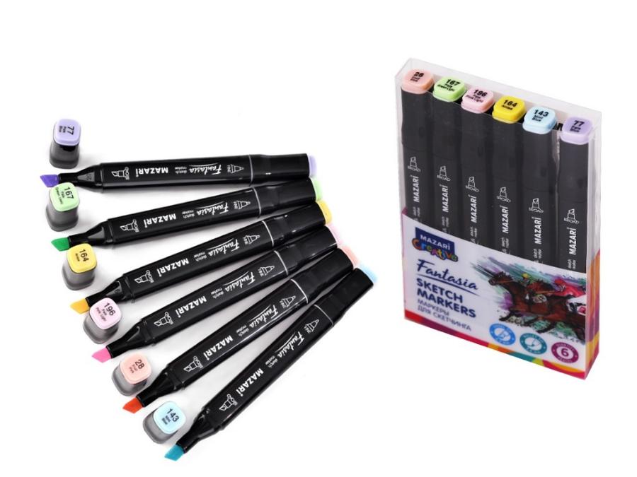 Набор маркеров для скетчинга Fantasia Pastel colors, 6 цветов, 3-6,2 мм, двусторонние