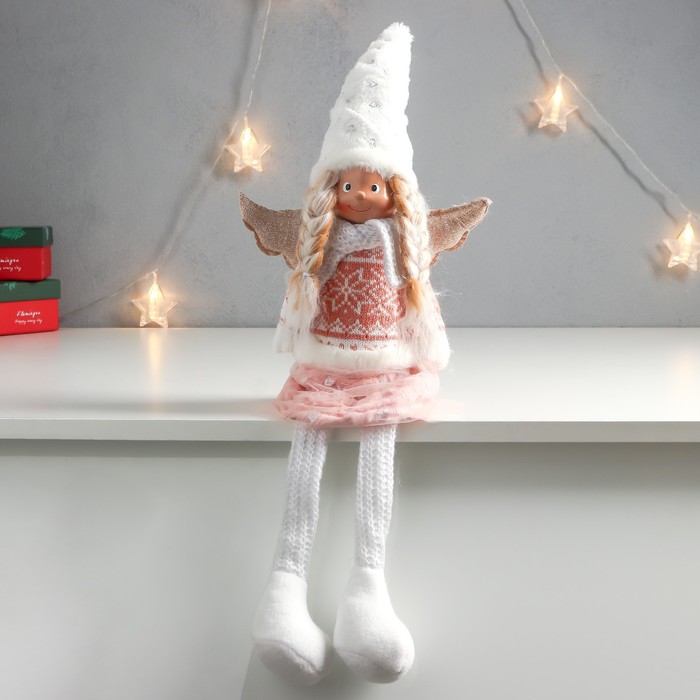 Кукла интерьерная "Ангелочек с косичками, в розовой юбке" длинные ножки 52х20х10 см