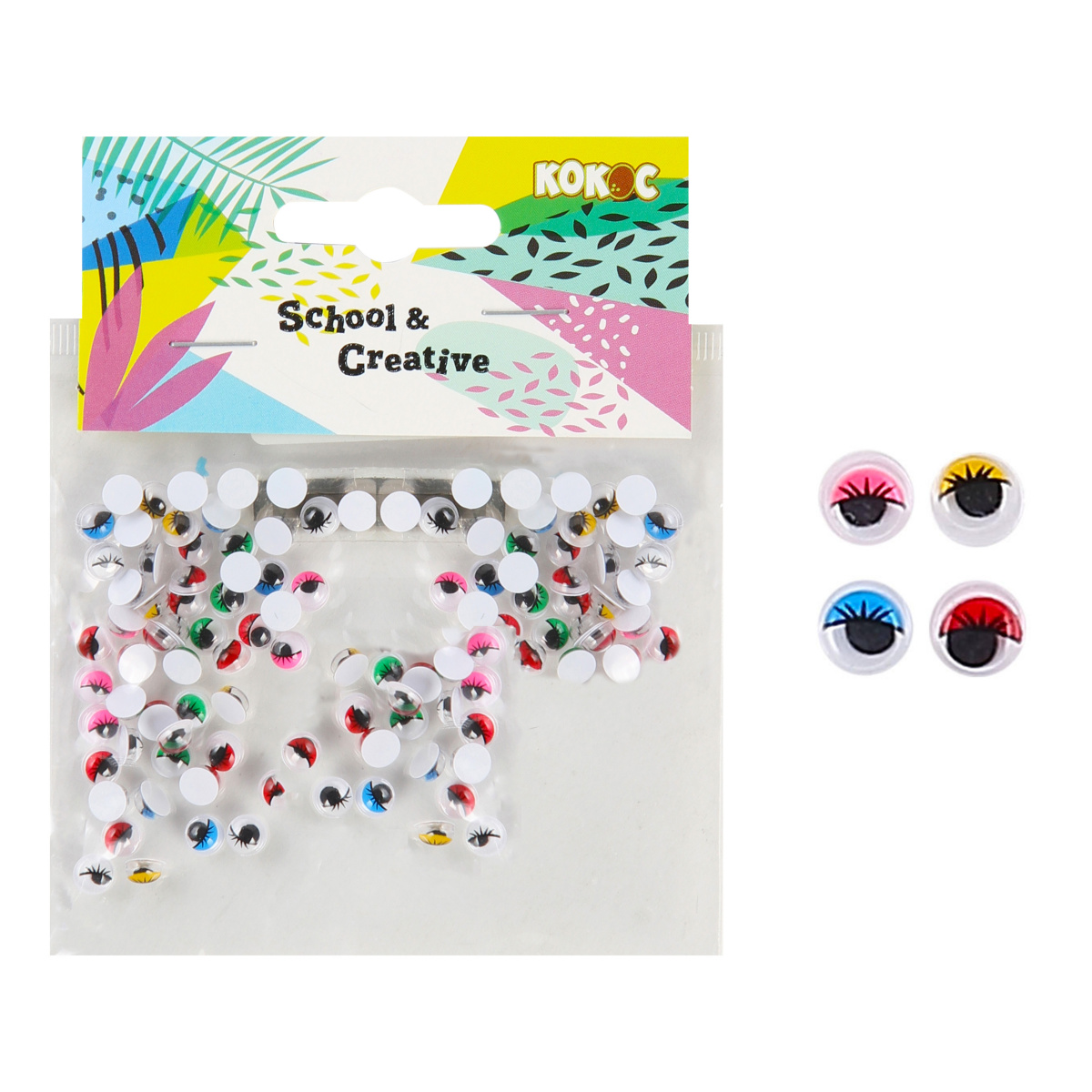 Глазки декоративные d-6мм, 60шт, с ресницами, разноцветные