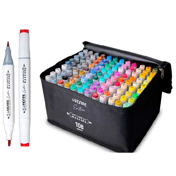 Набор маркеров для скетчинга deVENTE "Emotion" 108 цветов, 1-6 мм, двусторонние, в текстильной сумке