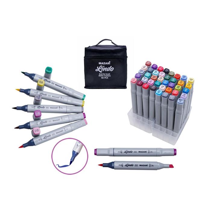 Набор маркеров для скетчинга LINDO, 48 цветов, 1-6,2 мм, двусторонние, текстильный чехол