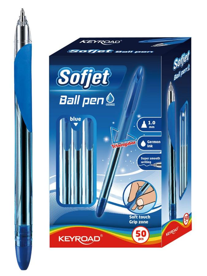 Ручка шариковая Keyroad "Sofjet" 1,0 мм, грип, синяя 