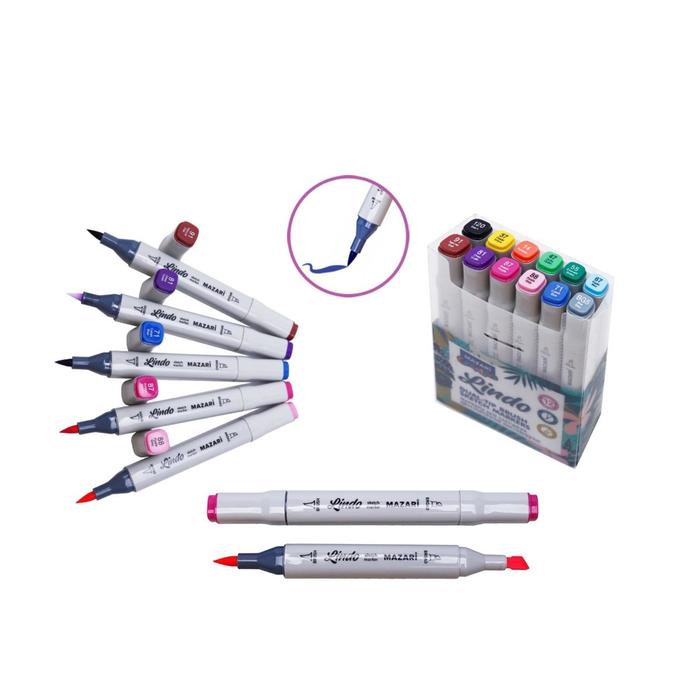 Набор маркеров для скетчинга LINDO, 12 цветов, основные цвета, 1-6,2 мм, двусторонние