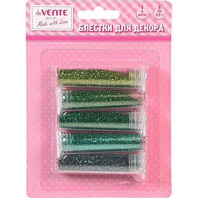 Блестки (глиттер) для декорирования "deVENTE. Оттенки зеленого" 5 цветов по 4,5 г