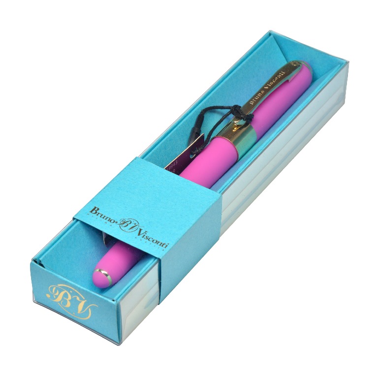 Ручка шариковая Bruno Visconti "MONACO" 0,5 мм синяя, ярко-розовый корпус, голубая коробка