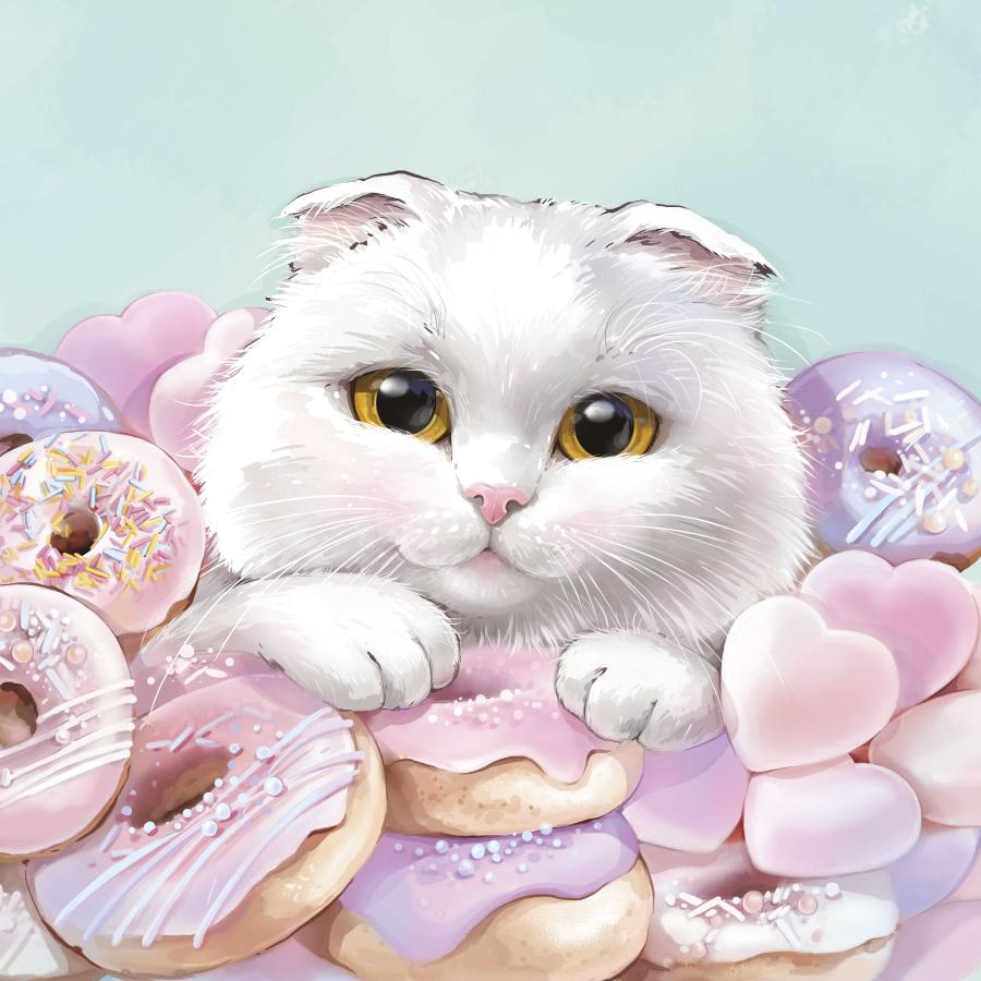 Мозаика алмазная "Кот с пончиками", 30 х 30 см