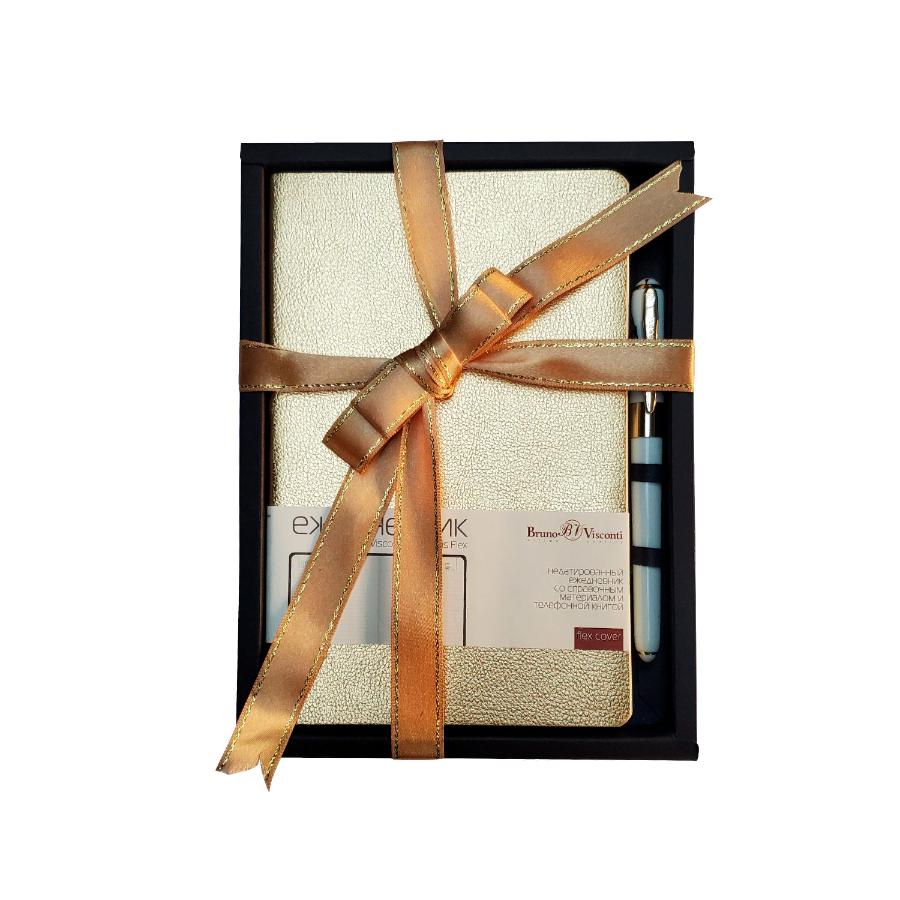 Набор подарочный Bruno Visconti "MEGAPOLIS FLEX" ежедневник недат. А5 золото + ручка шариковая