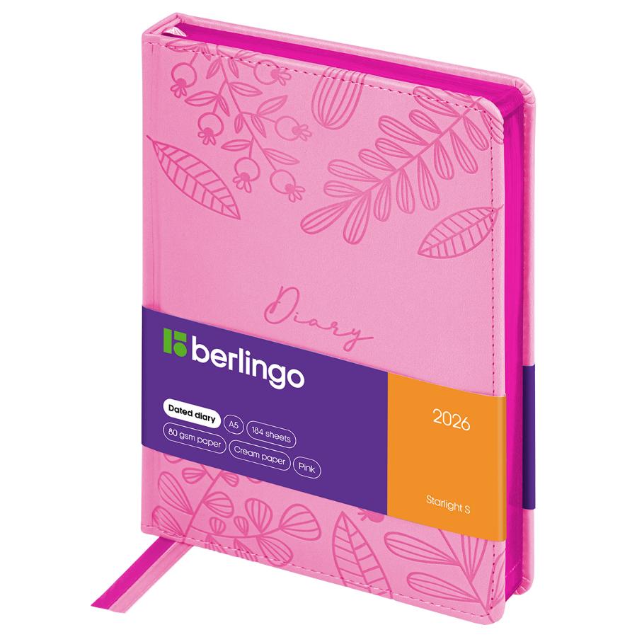 Ежедневник А5 184 л. 2026г, Berlingo "Starlight S", металлик срез, розовый