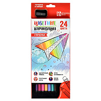 Карандаши 24 цвета Феникс+ "Яркий бумажный самолетик", пластиковые стираемые + точилка