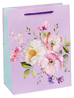 Пакет подарочный 26х32х12 см "Весенние цветы", фиолетовый