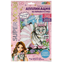 Аппликация из перьев и страз "Стильная кошка", 17х23 см