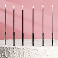Свечи в торт "Праздник", 6 шт, 16 см, розовый с чёрным 