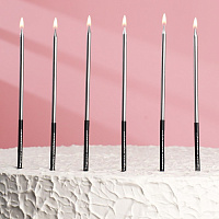 Свечи в торт "Праздник", 6 шт, 16 см, серебро с чёрным 