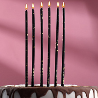 Набор свечей в торт, 6 штук, чёрный  с золотом 