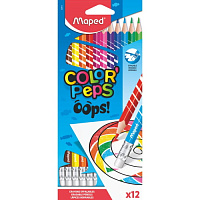 Карандаши 12 цветов Maped "Color peps Oops" стираемые, пластиковые