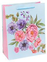 Пакет подарочный 31х42х12 см "Весенние цветы", голубой