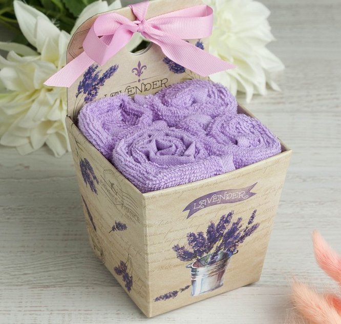 Набор махровых полотенец "Lavender" 30х30 см, 4шт, хлопок