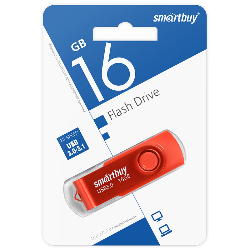 Флэш-драйв Smart Buy "Twist"  16GB, USB 3.0 Flash Drive, красный
