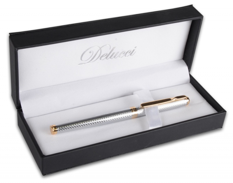 Ручка перьвая DELUCCI "Celeste" 0,8 мм, корпус серебро, в подарочной коробке, черная