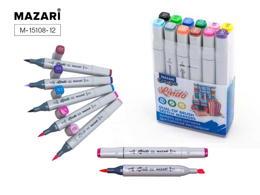 Набор маркеров для скетчинга LINDO, 12 цветов, основные цвета, 1-6,2 мм, двусторонние 