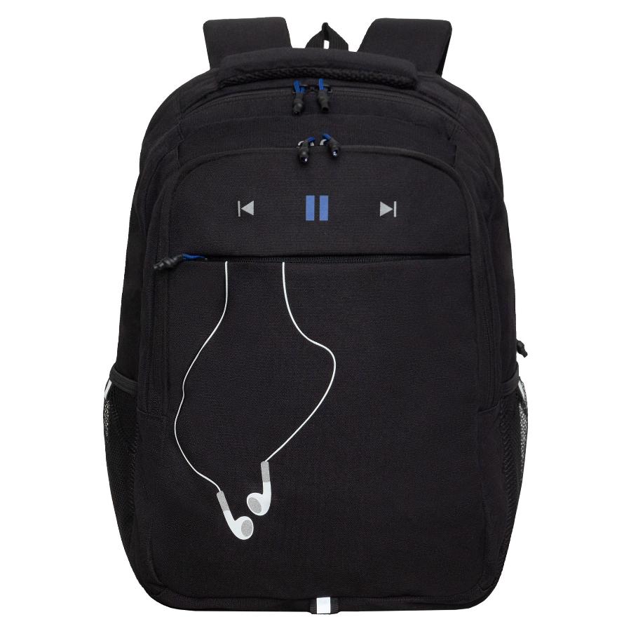 Рюкзак GRIZZLY "Наушники", с отделением для ноутбука, черный-синий