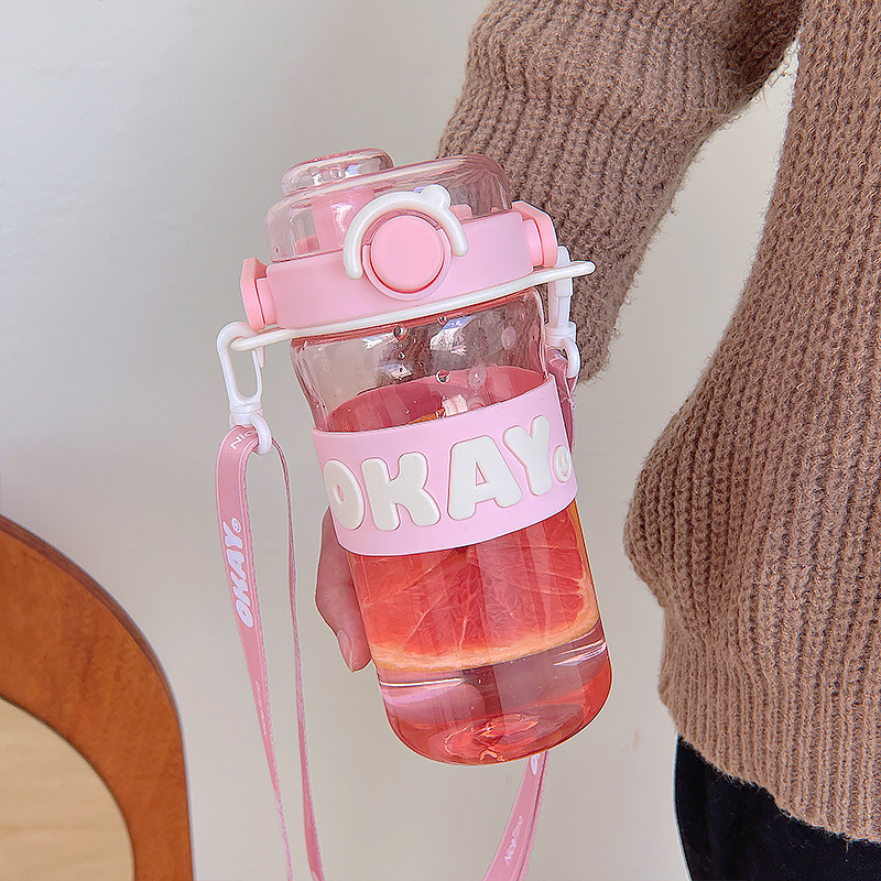Бутылка 750 мл "OKAY", розовая, с ремешком