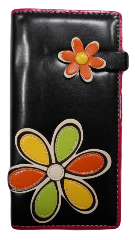 Портмоне женское Michele "Цветок" 19,5х9,5 см, экокожа, черное
