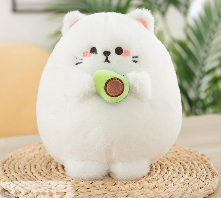 Игрушка мягкая "Котик с авокадо" белый, 30 см