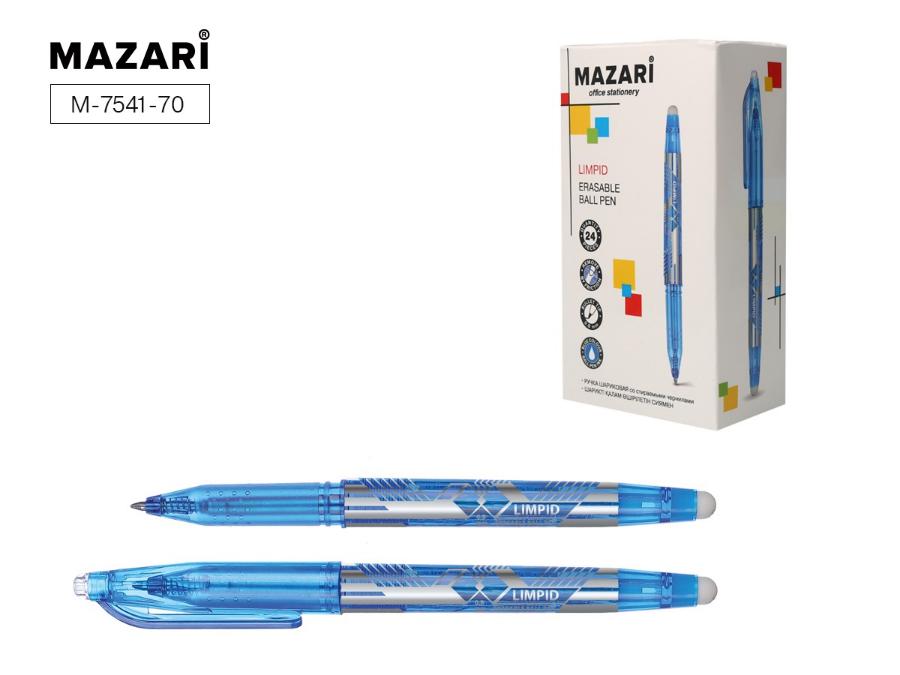 Ручка шариковая Mazari "LIMPID" 0,8 мм пиши-стирай, синяя