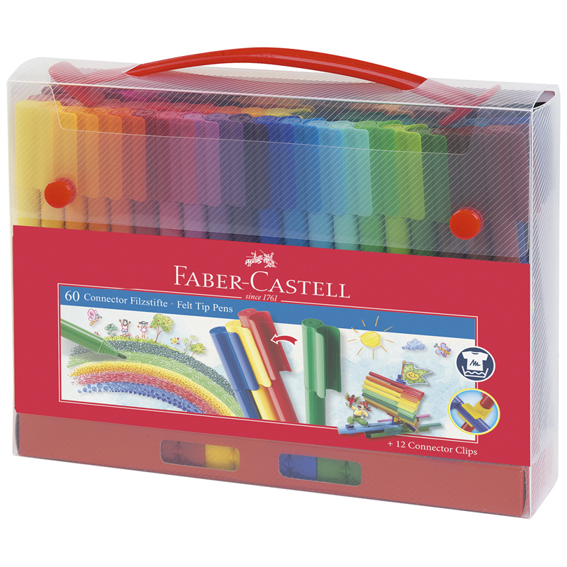 Фломастеры 60 цветов Faber-Castell "Connector", смываемые