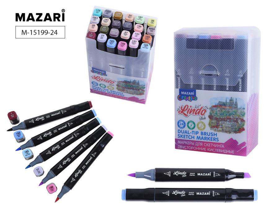Набор маркеров для скетчинга LINDO BLACK, 24 цвета, Pastel colors, 1, 1-6,2 мм, двусторонние