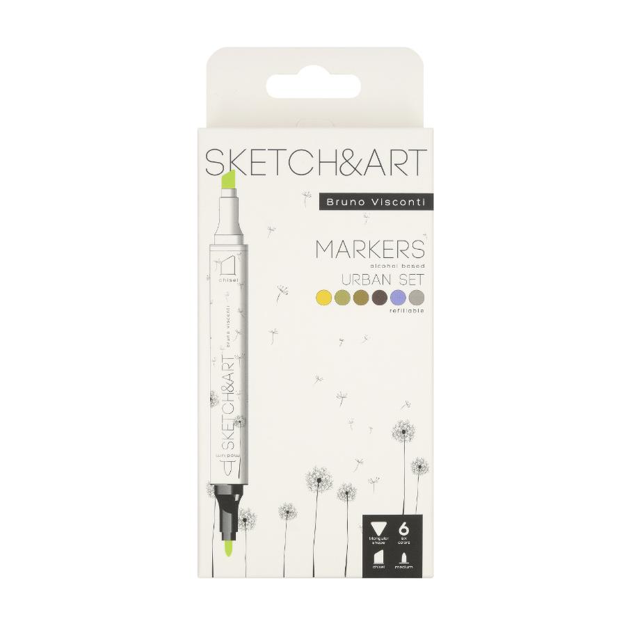 Набор маркеров для скетчинга SKETCH&ART. Архитектура, 6 цветов, двусторонние