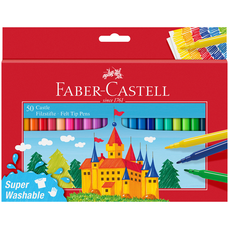 Фломастеры 50 цветов Faber-Castell "Замок", смываемые
