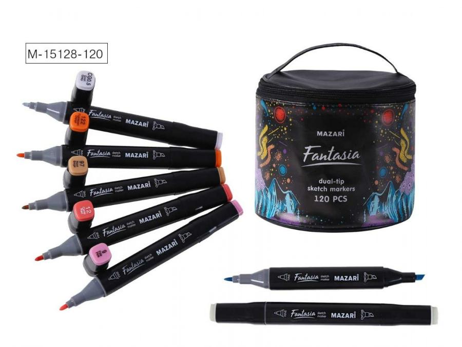 Набор маркеров для скетчинга Fantasia, 120 цветов, 3-6,2 мм, двусторонние, ПВХ чехол черный