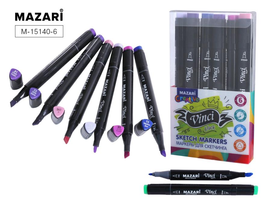 Набор маркеров для скетчинга VINCI, 6 цветов, Purple colors, 1-6,2 мм, двусторонние