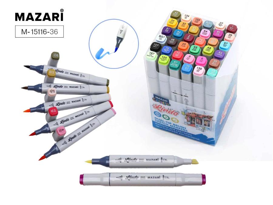 Набор маркеров для скетчинга LINDO, 36 цвета, основные цвета, 1-6,2 мм, двусторонние