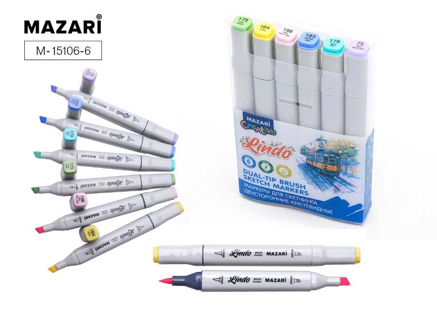 Набор маркеров для скетчинга LINDO, 6 цветов, пастельные цвета, 1-6,2 мм, двусторонние