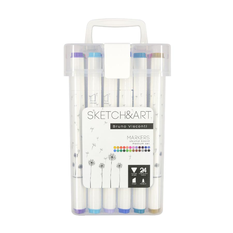 Набор маркеров для скетчинга SKETCH&ART. Средний, 24 цвета, двусторонние, в пластиковом пенале