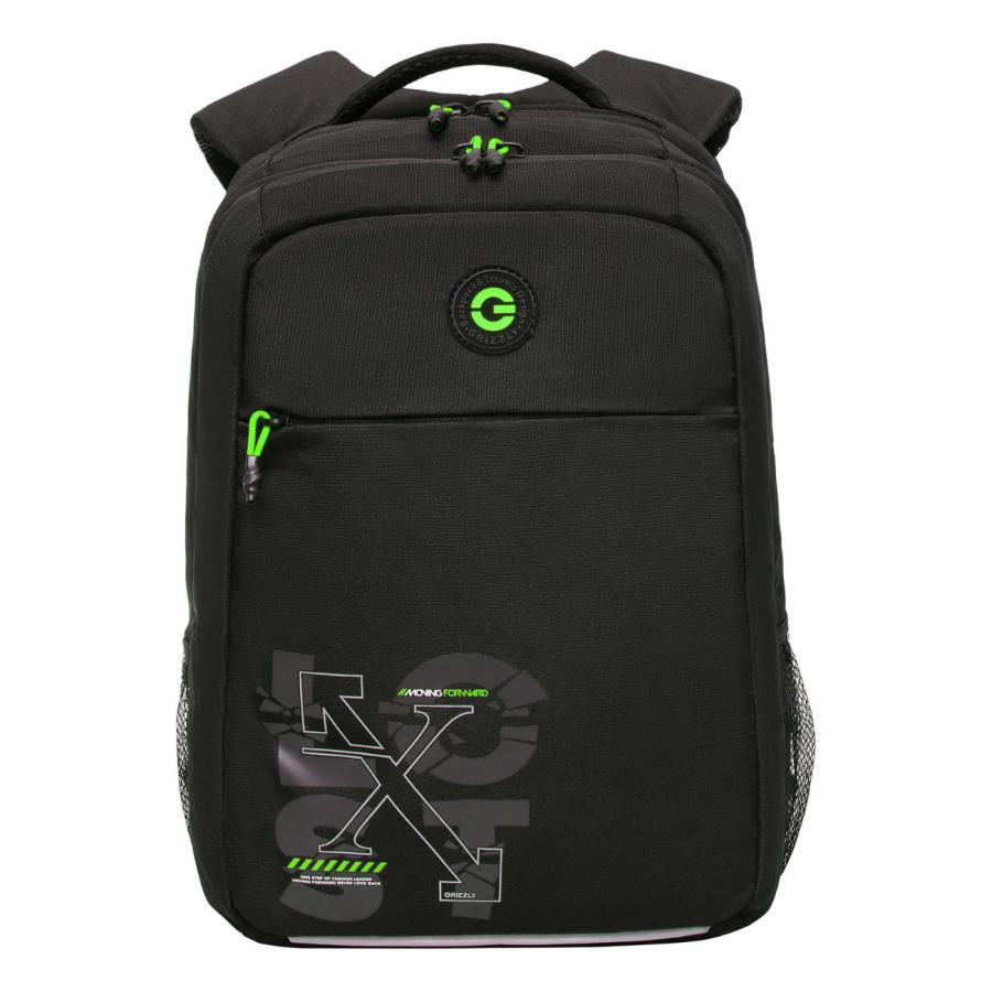 Рюкзак GRIZZLY с отделением для ноутбука, черный-салатовый